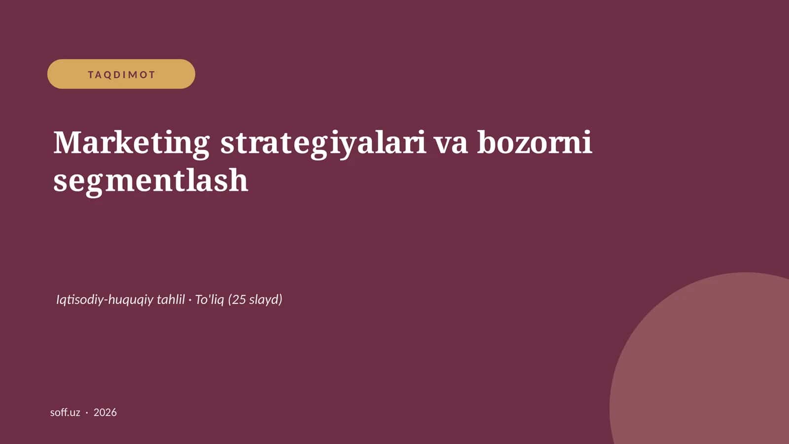 Marketing strategiyalari va bozorni segmentlash 1