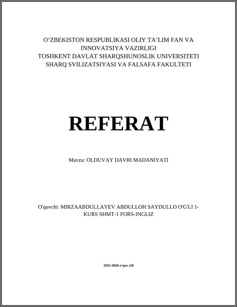 OLDUVAY DAVRI MADANIYATI 1