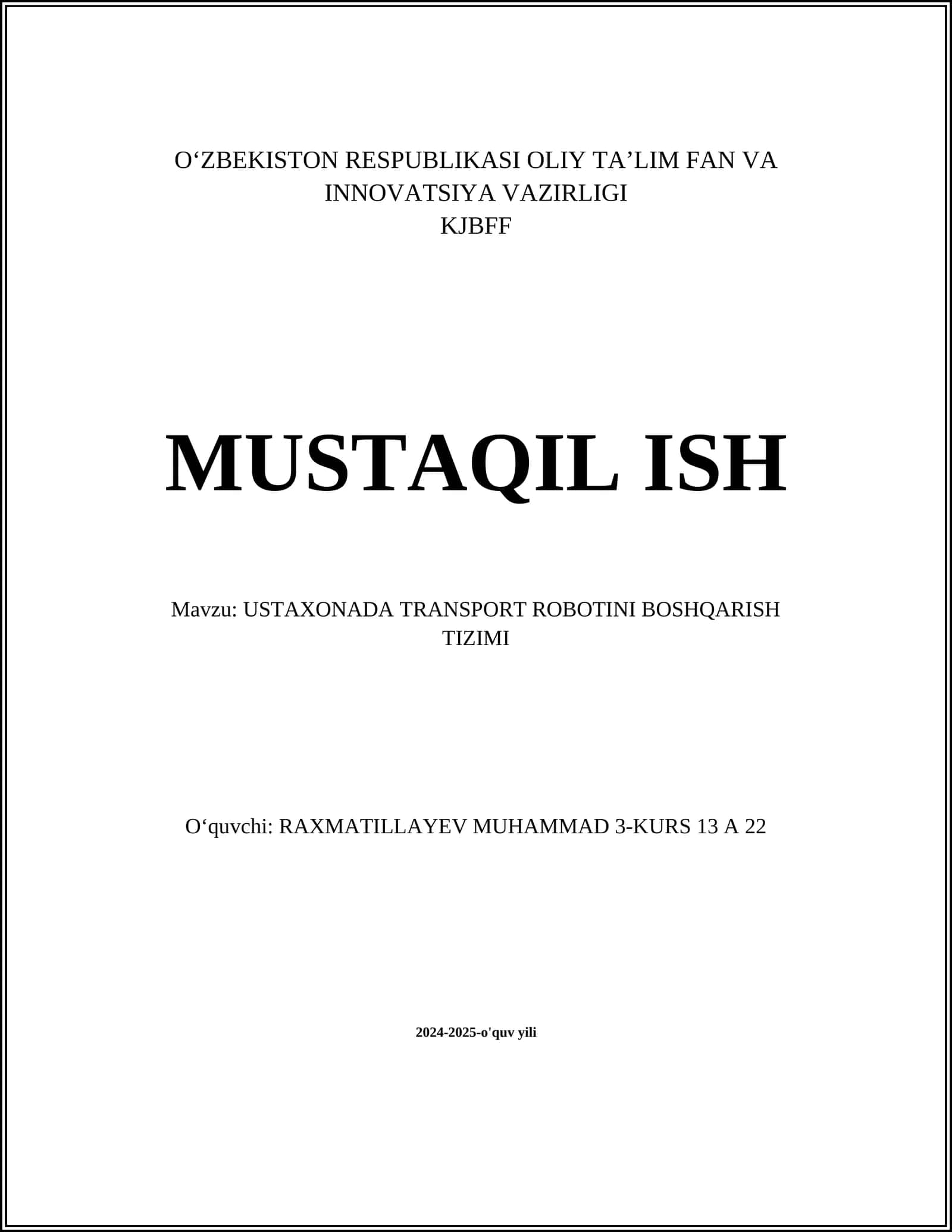 USTAXONADA TRANSPORT ROBOTINI BOSHQARISH TIZIMI 1