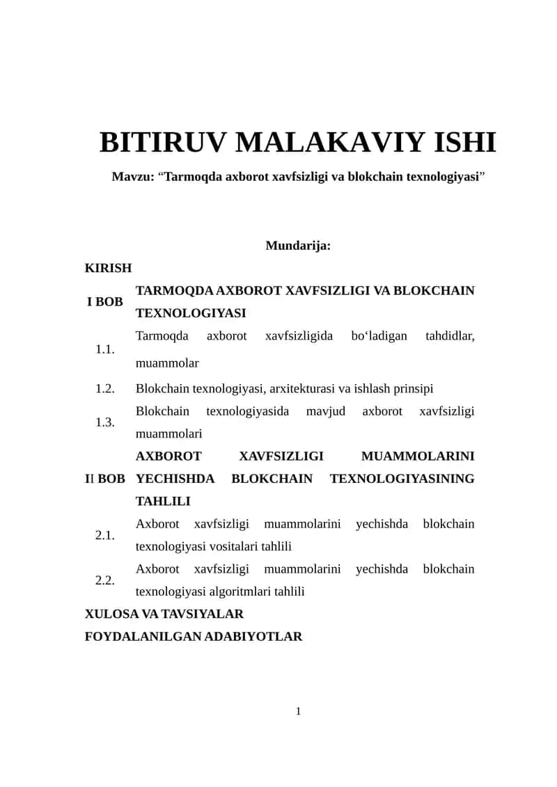 Tarmoqda axborot xavfsizligi va blokchain texnologiyasi 1