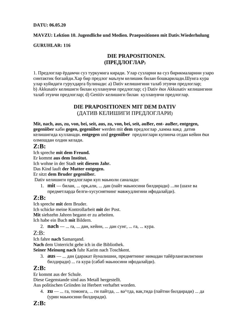 DIE PRAPOSITIONEN MIT DEM DATIV 1