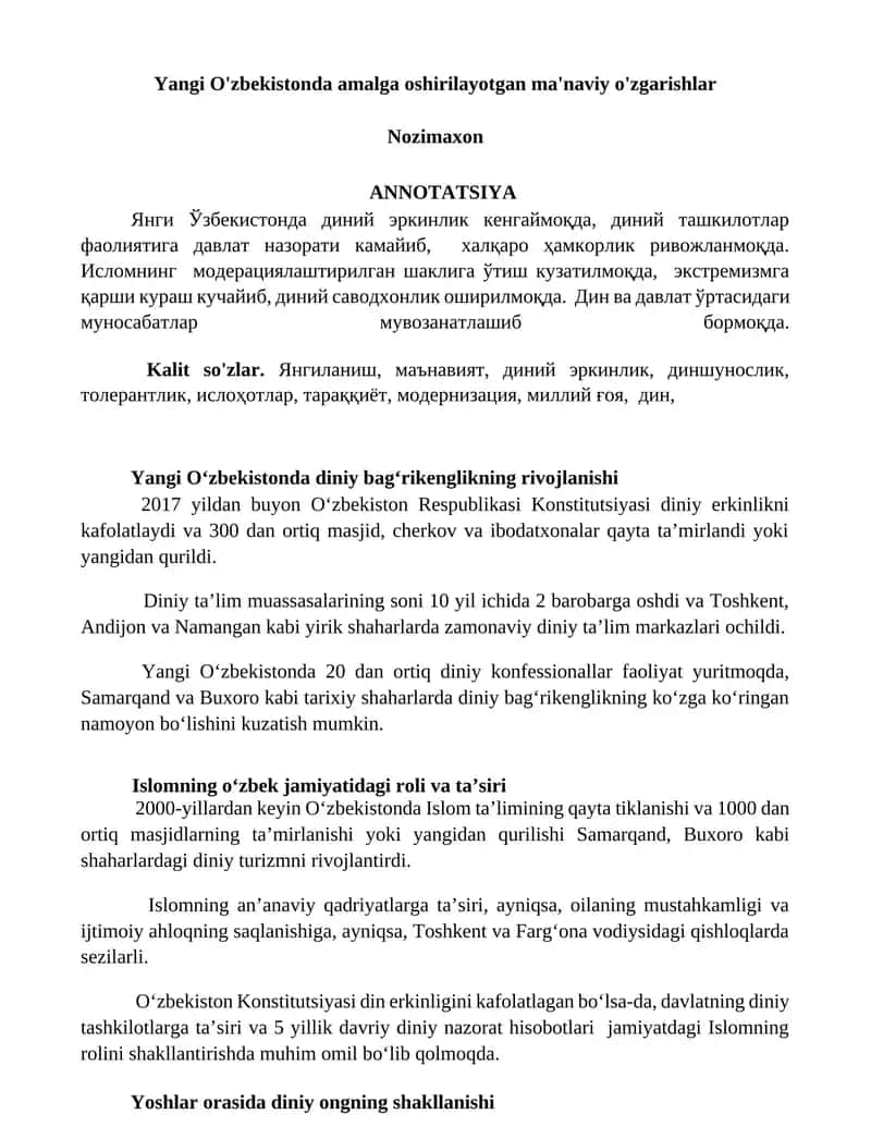 Diniy Erkinlik va Islom 1