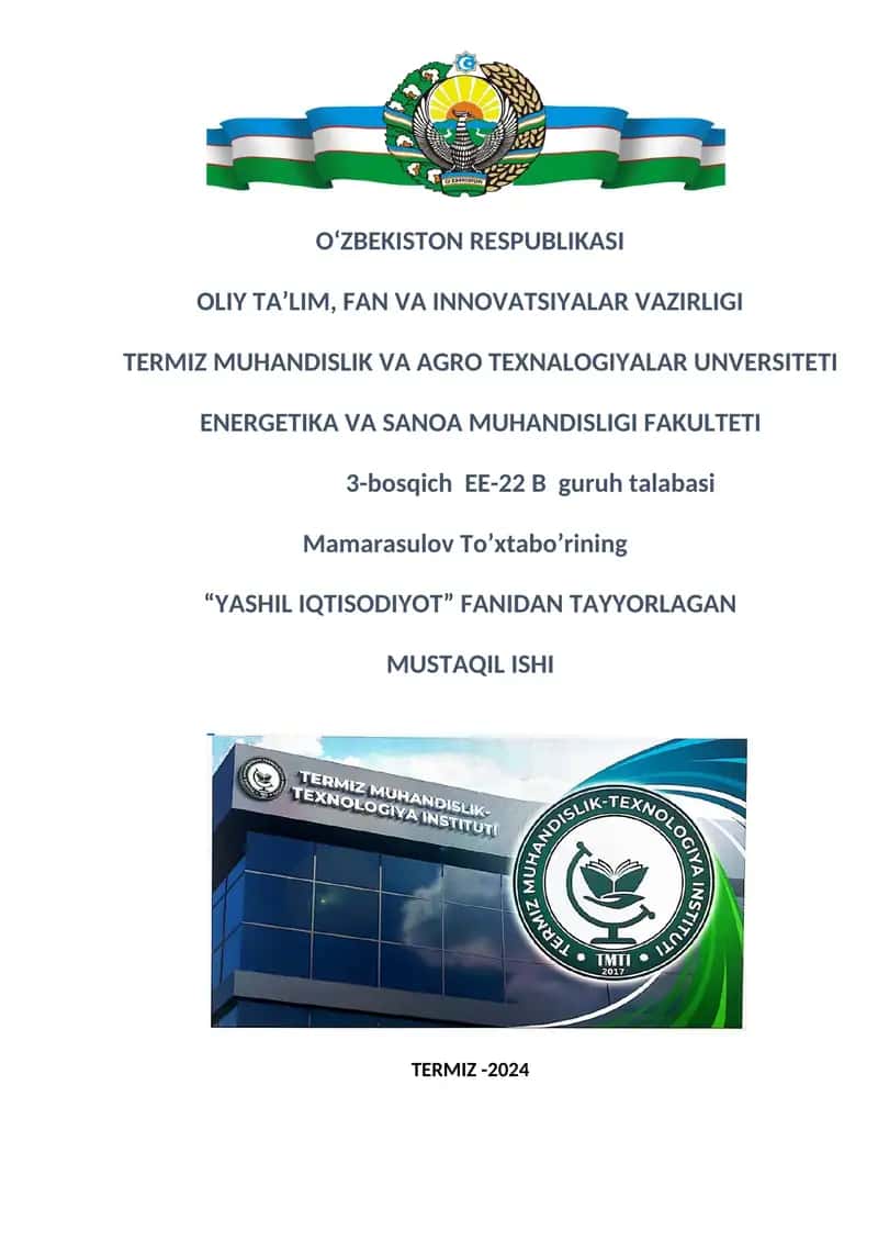 ”Yashil iqtisodyotga” o’tish tamoyillari 1