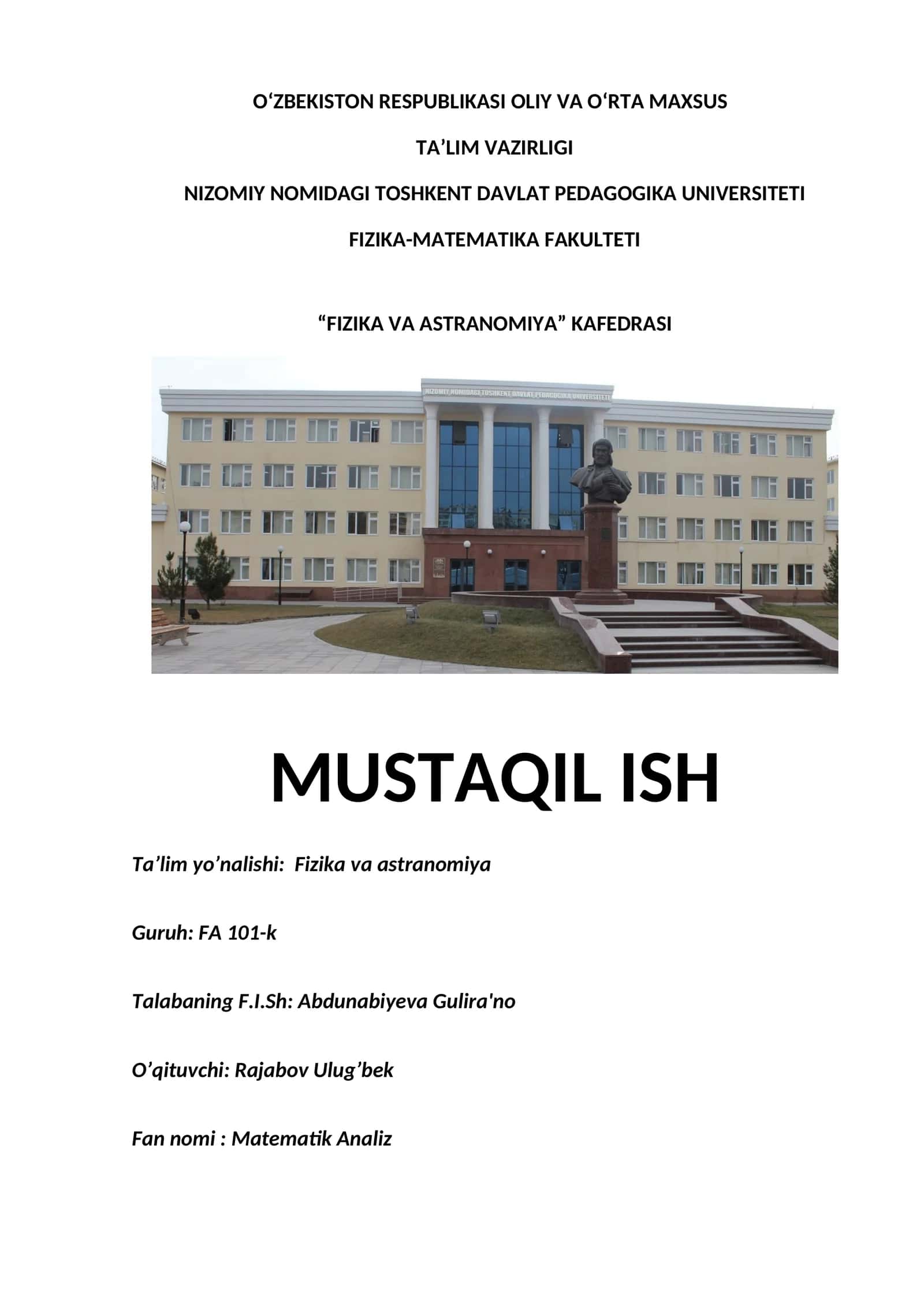 Matematik Analiz Parametrik Shaklda Funksiyani Tekshirish 1
