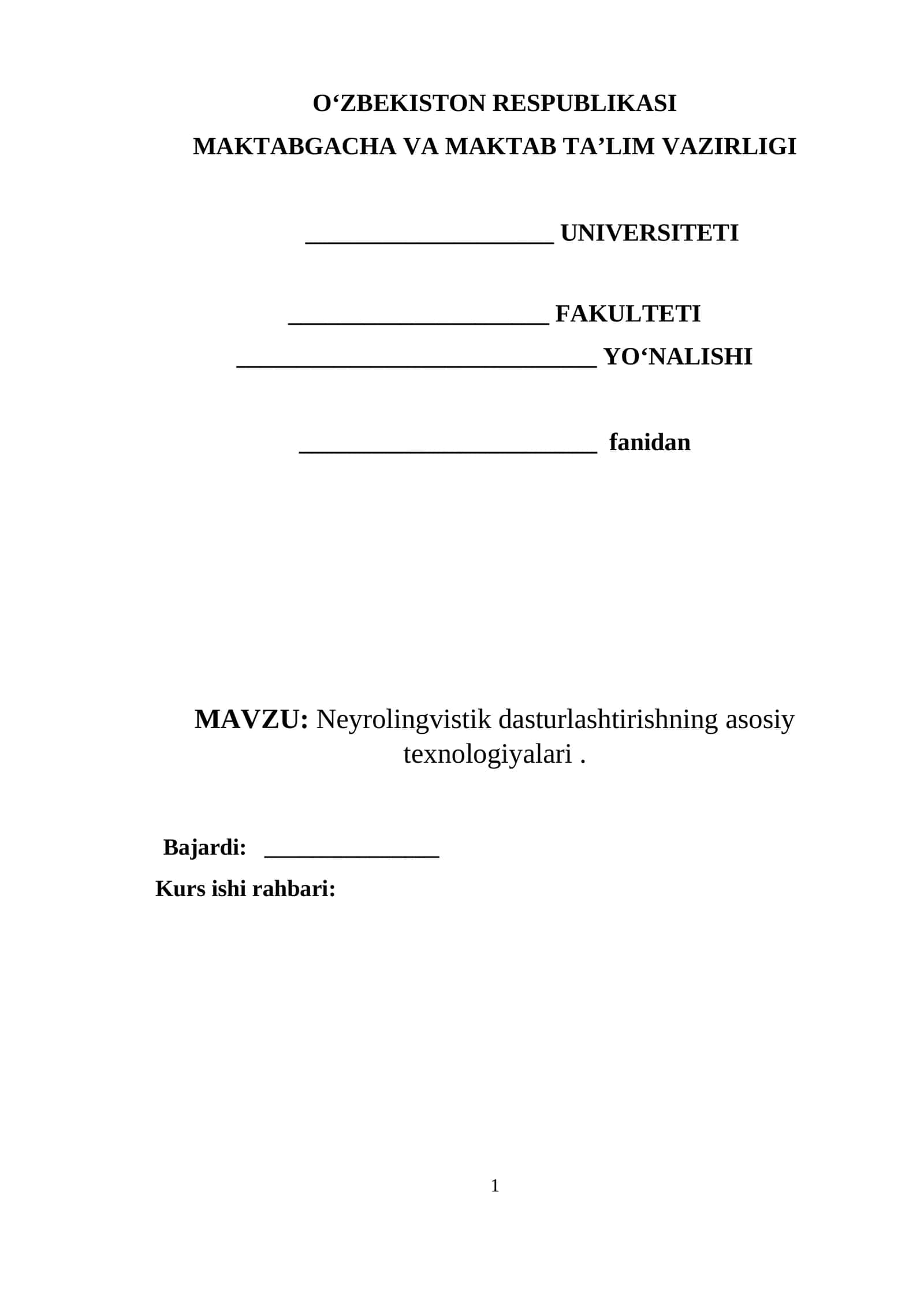 Neyrolingvistik dasturlashtirishning asosiy texnologiyalari . 1