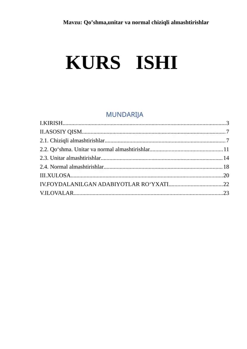 Qo’shma,unitar va normal chiziqli almashtirishlar 1