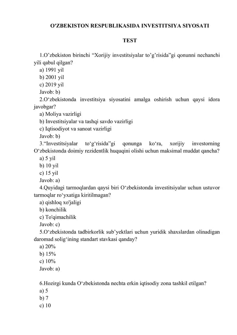 O'ZBEKISTON RESPUBLIKASIDA INVESTITSIYA SIYOSATI 1