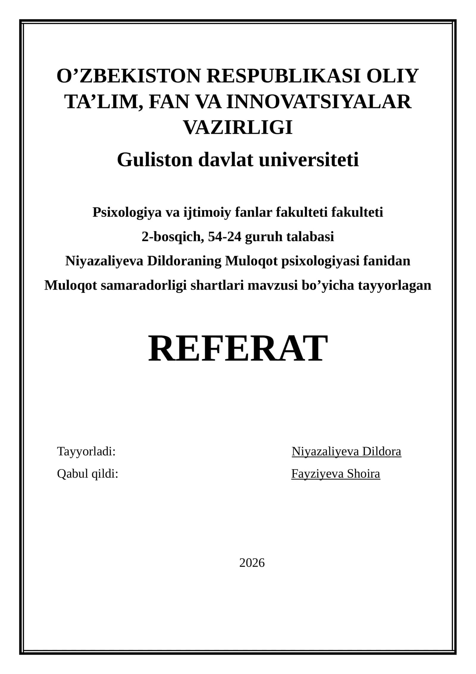 Referat: Muloqot psixologiyasi muloqot ayrishboshlash shartlari 1