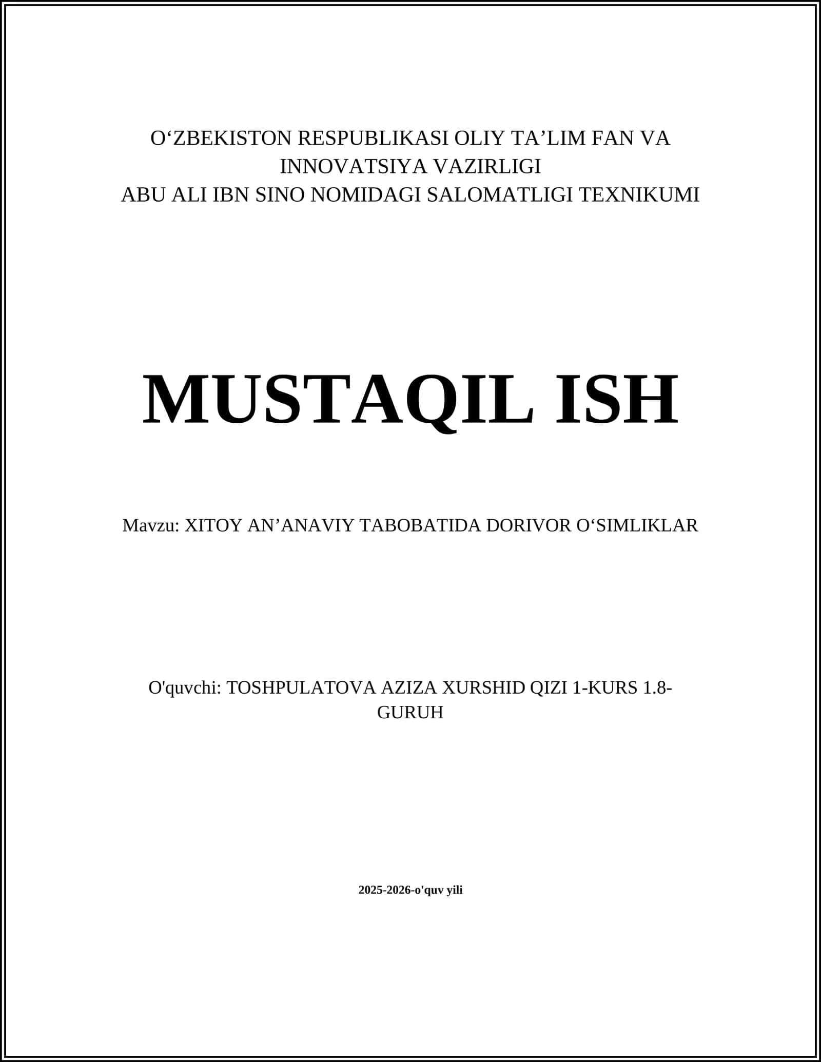 XITOY ANʼANAVIY TABOBATIDA DORIVOR OʻSIMLIKLAR 1