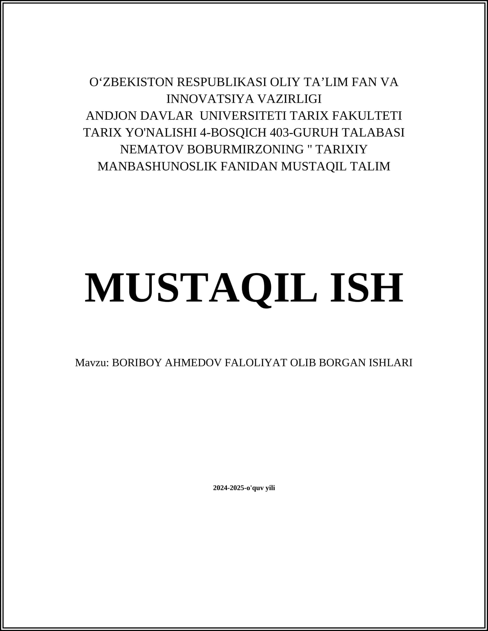 BORIBOY AHMEDOV FALOLIYAT OLIB BORGAN ISHLARI 1