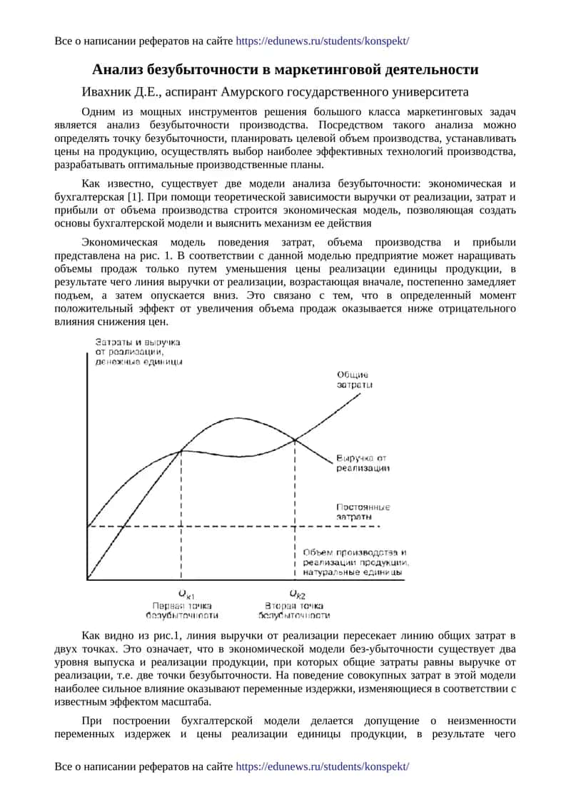 Анализ безубыточности в маркетинговой деятельности 1