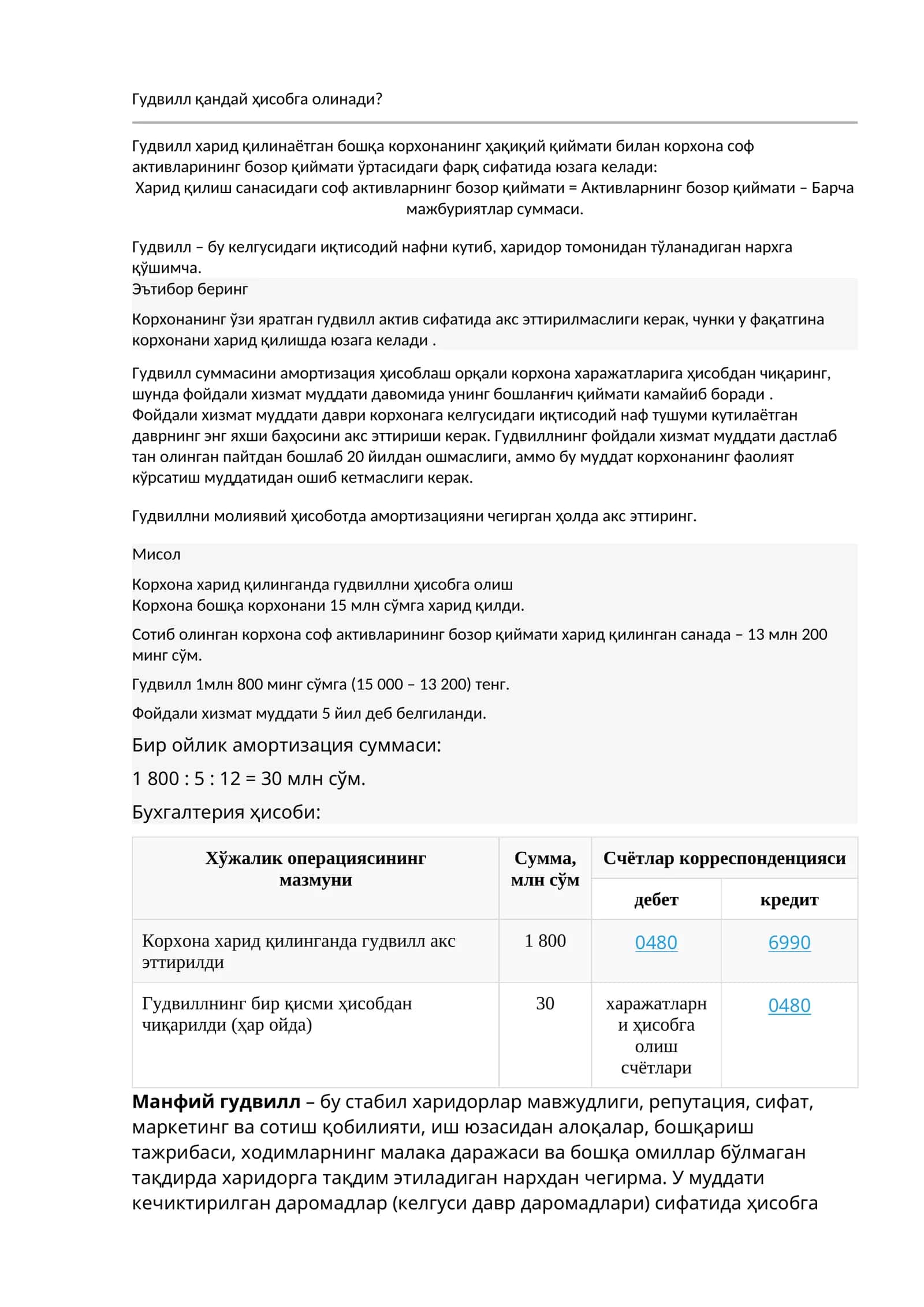 Гудвилл қандай ҳисобга олинади? 1