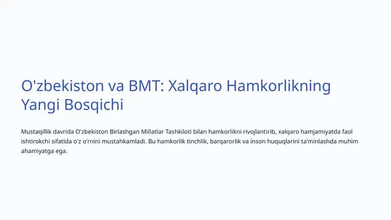 O'zbekiston va BMT: Xalqaro Hamkorlikning Yangi Bosqichi 1