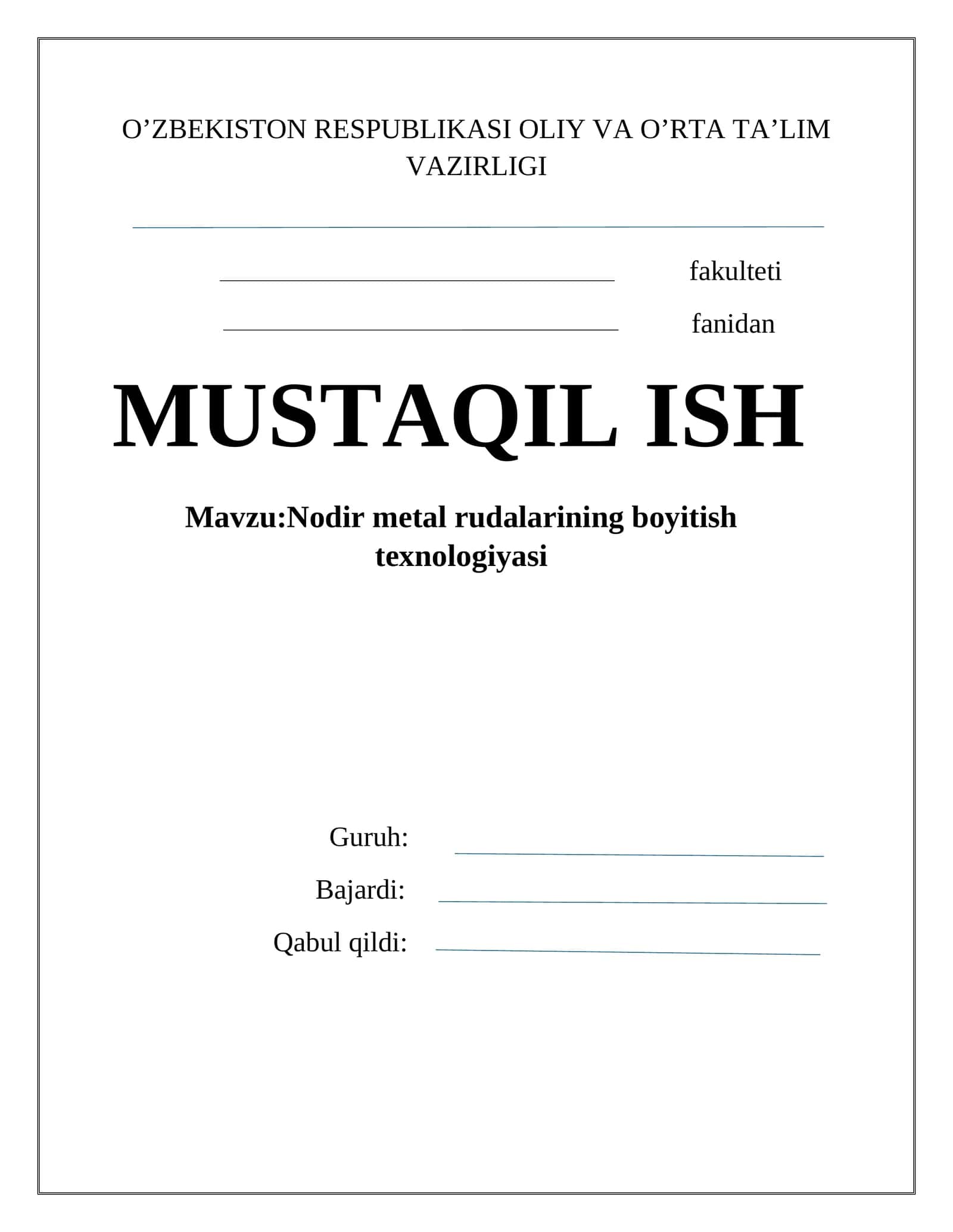 Nodir metal rudalarining boyitish texnologiyasi 1