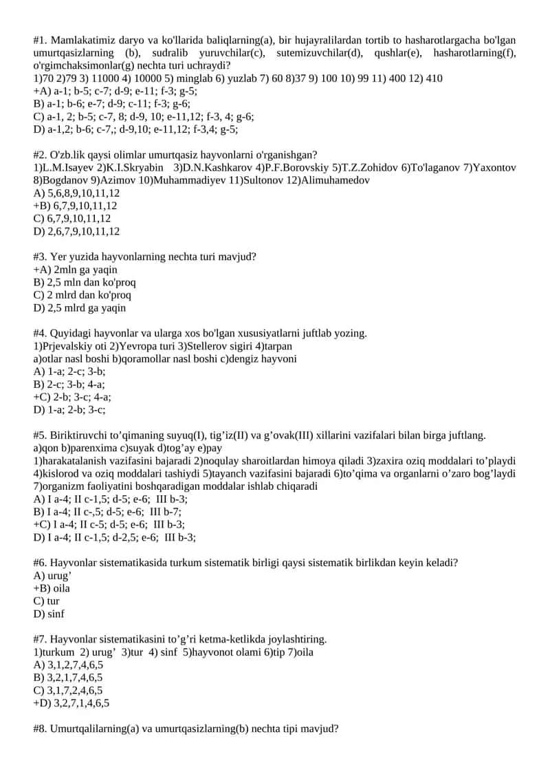 Biologiya fanidan test savollari 1