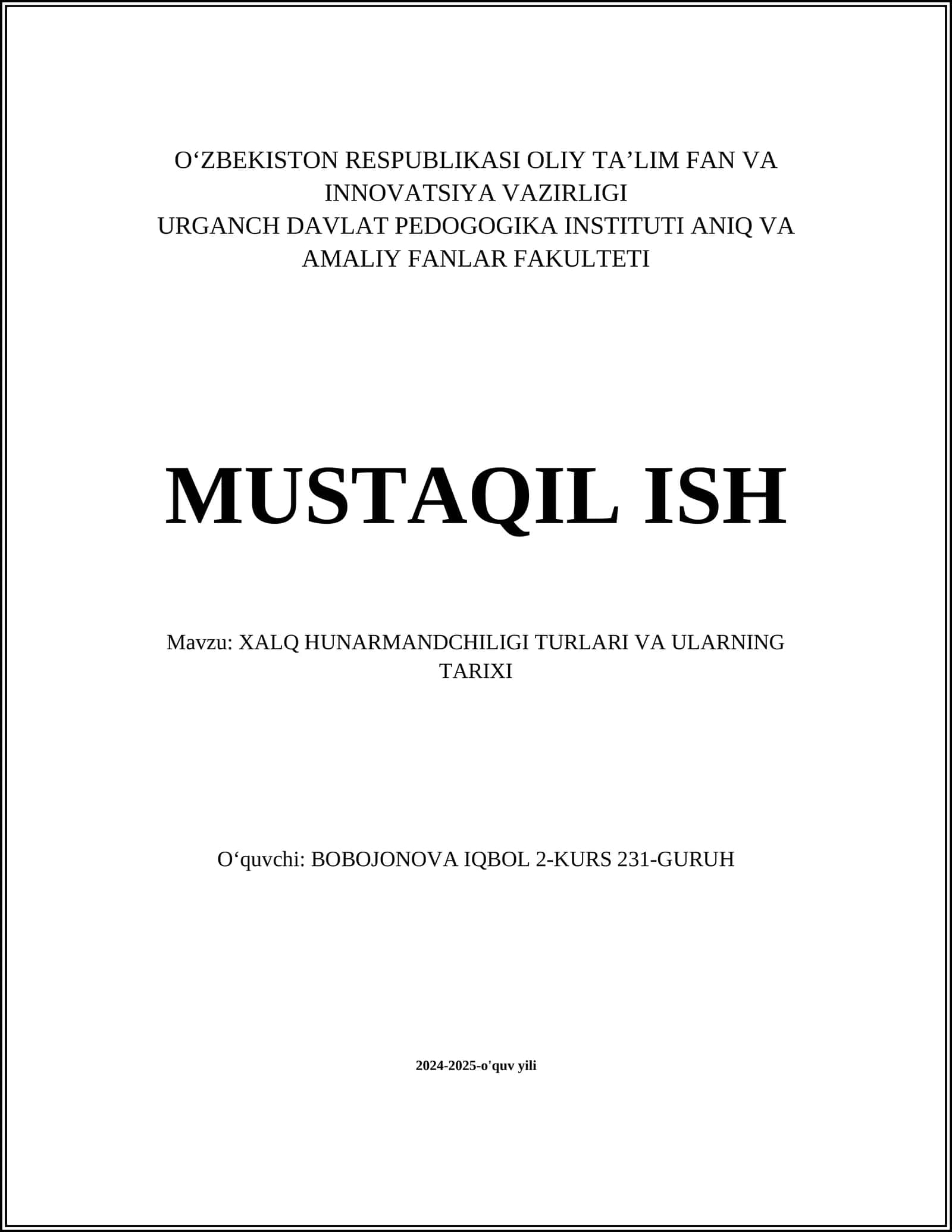 XALQ HUNARMANDCHILIGI TURLARI VA ULARNING TARIXI 1