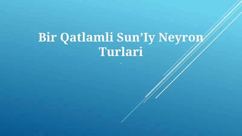 Bir Qatlamli SunʼIy Neyron Turlari 1