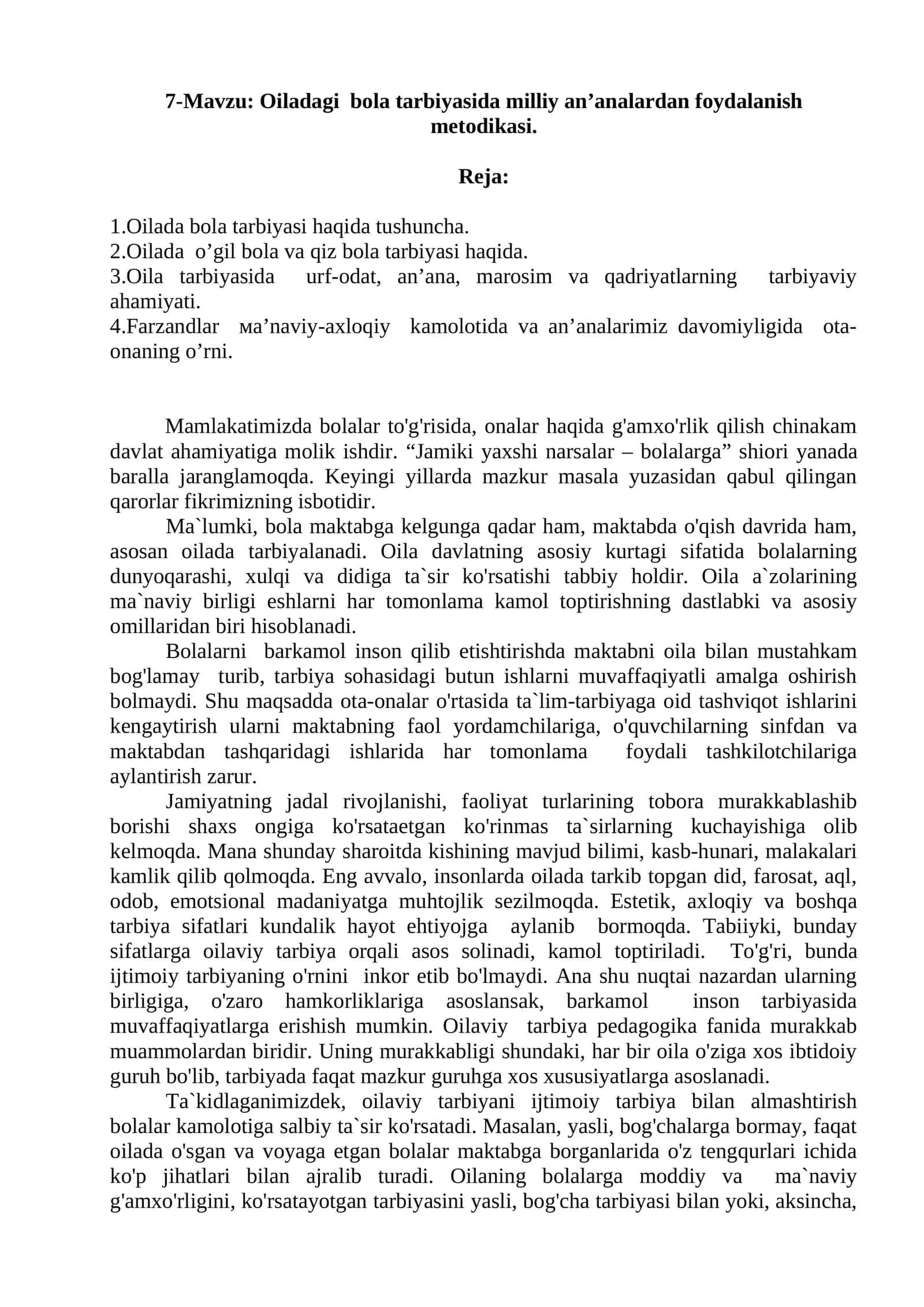 Oiladagi bola tarbiyasida milliy an’analardan foydalanish metodikasi 1