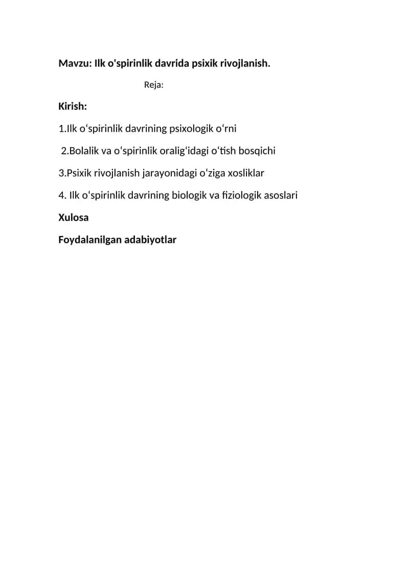 Ilk o'spirinlik davrida psixik rivojlanish 1