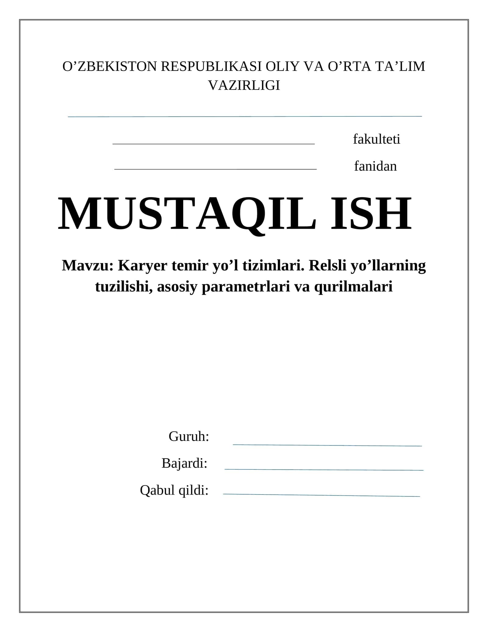 Karyer temir yo’l tizimlari 1