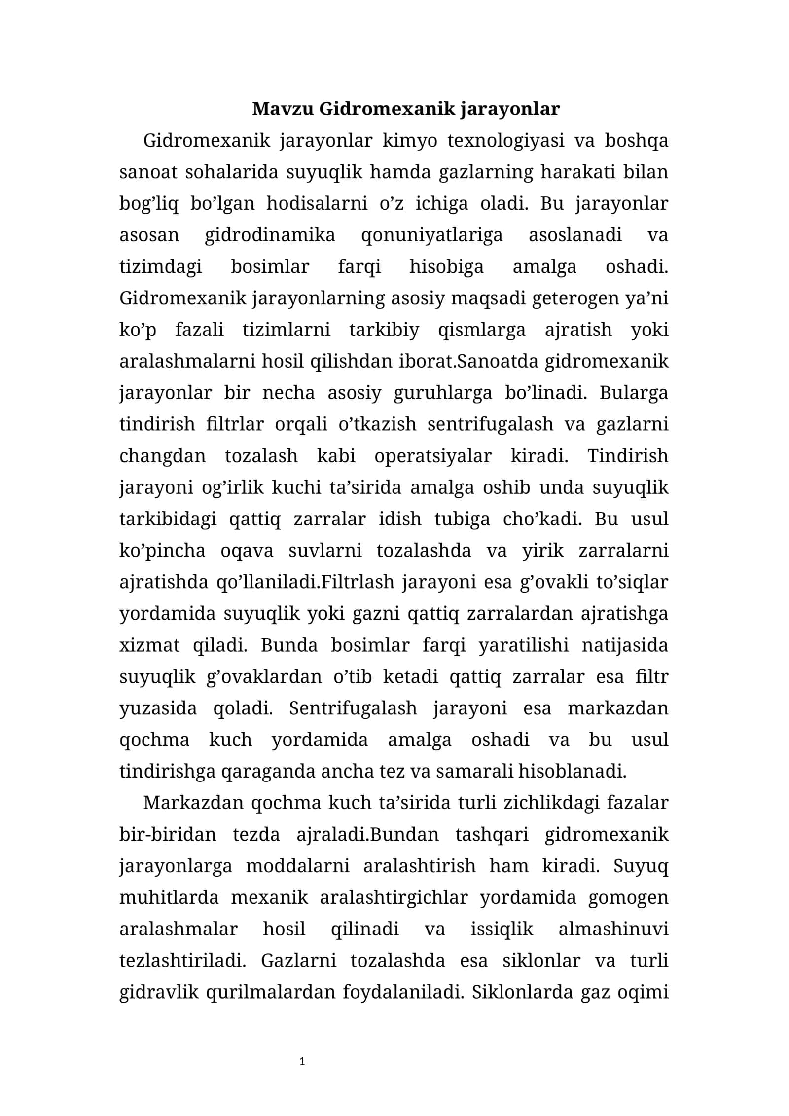 Gidromexanik jarayonlar 1