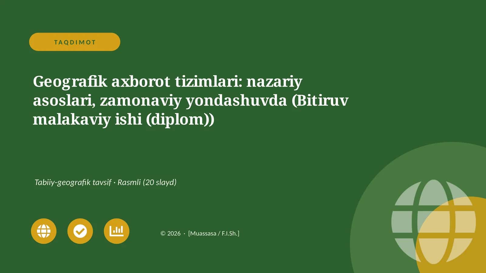 Geografik axborot tizimlari: nazariy asoslari, zamonaviy yondashuvda (Bitiruv malakaviy ishi (diplom)) 1