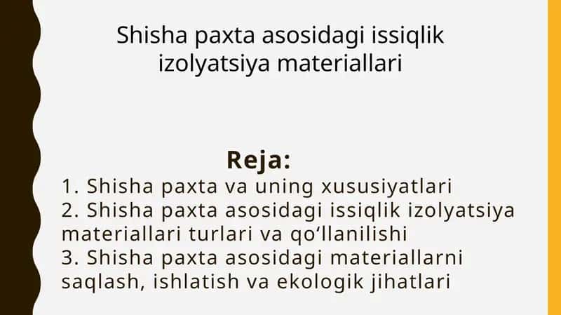 Shisha paxta asosidagi issiqlik izolyatsiya materiallari 1