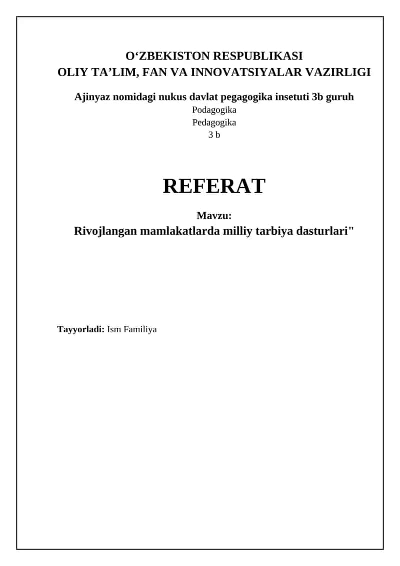 Rivojlangan mamlakatlarda milliy tarbiya dasturlari" 1