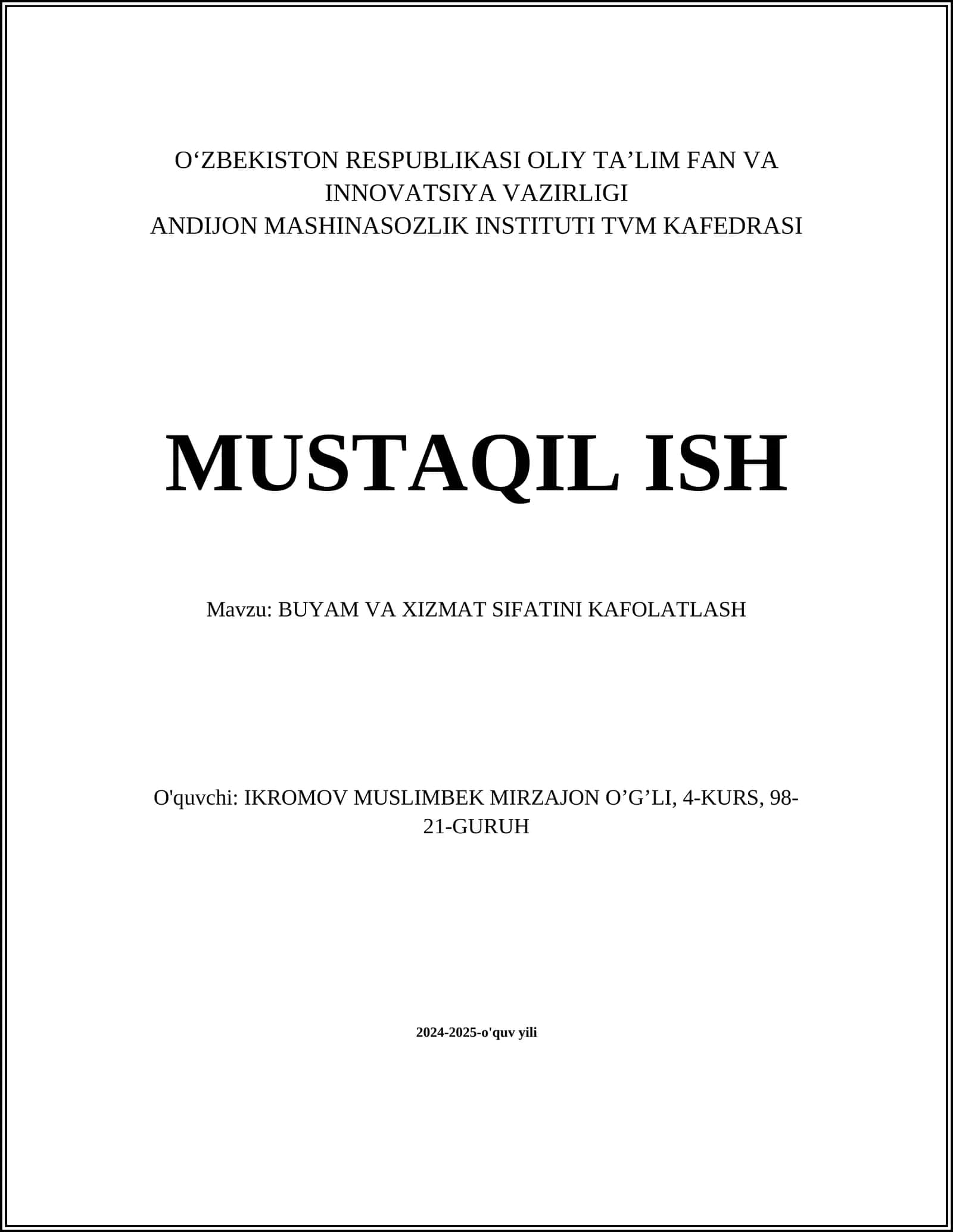 BUYAM VA XIZMAT SIFATINI KAFOLATLASH 1