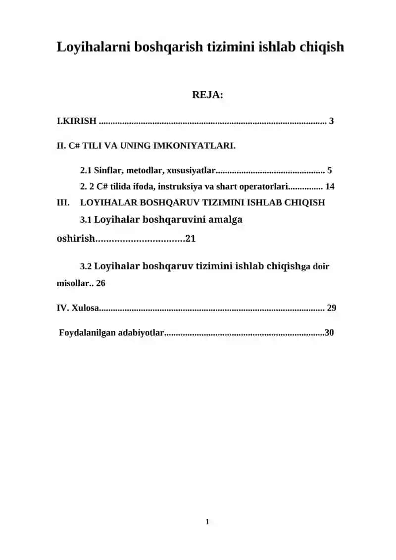Loyihalarni boshqarish tizimini ishlab chiqish