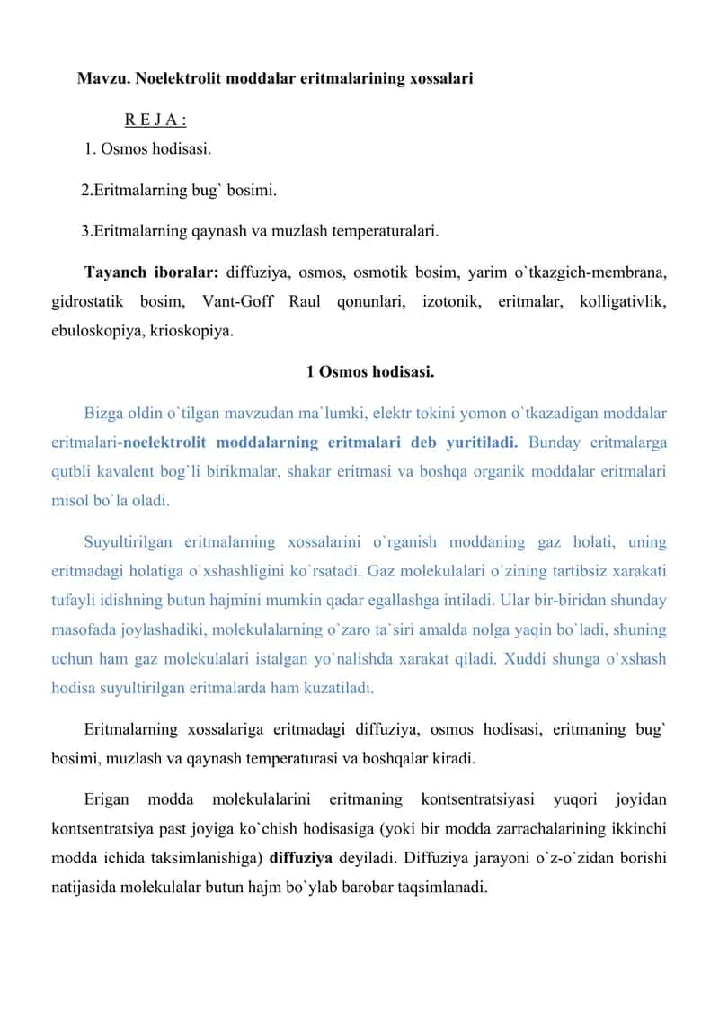 Noelelktrolit moddalar eritmalarining 1