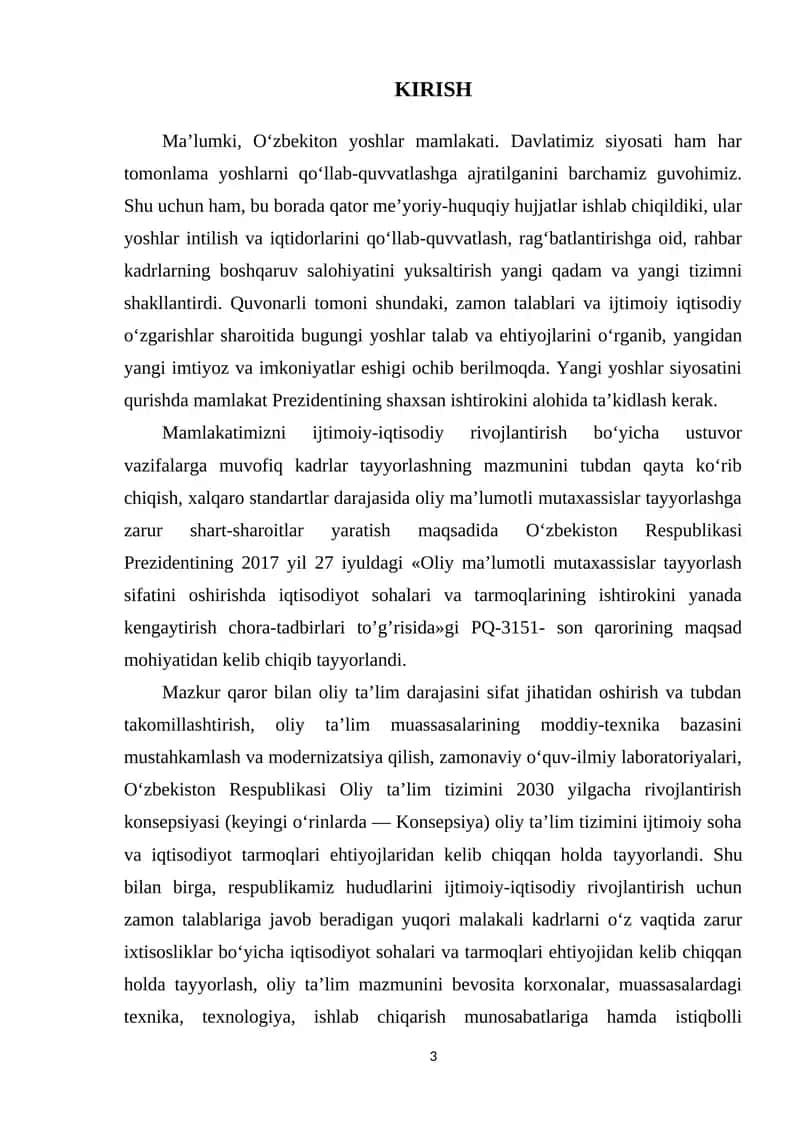 Oliy ma’lumotli mutaxassislar tayyorlash sifatini oshirishda iqtisodiyot sohalari va tarmoqlarining ishtirokini yanada kengaytirish chora-tadbirlari to’g’risida 1