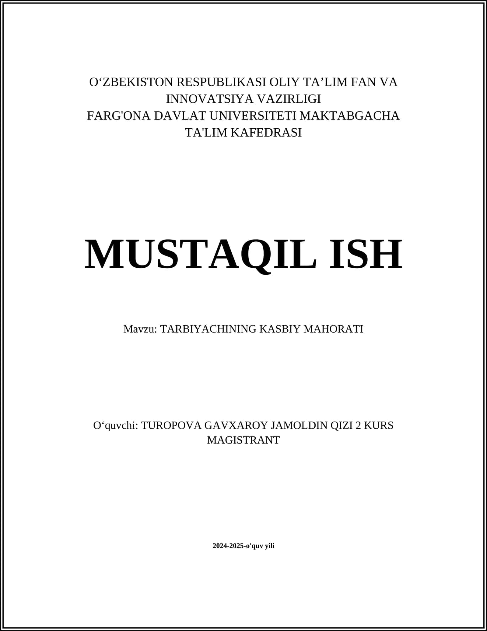 TARBIYACHINING KASBIY MAHORATI 1