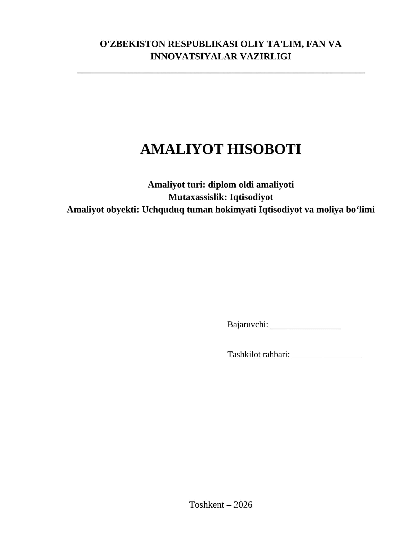 Iqtisodiyot yoʻnalishi boʻyicha Iqtisodiyot va moliya boʻlimi budjet tashkilotlari 1