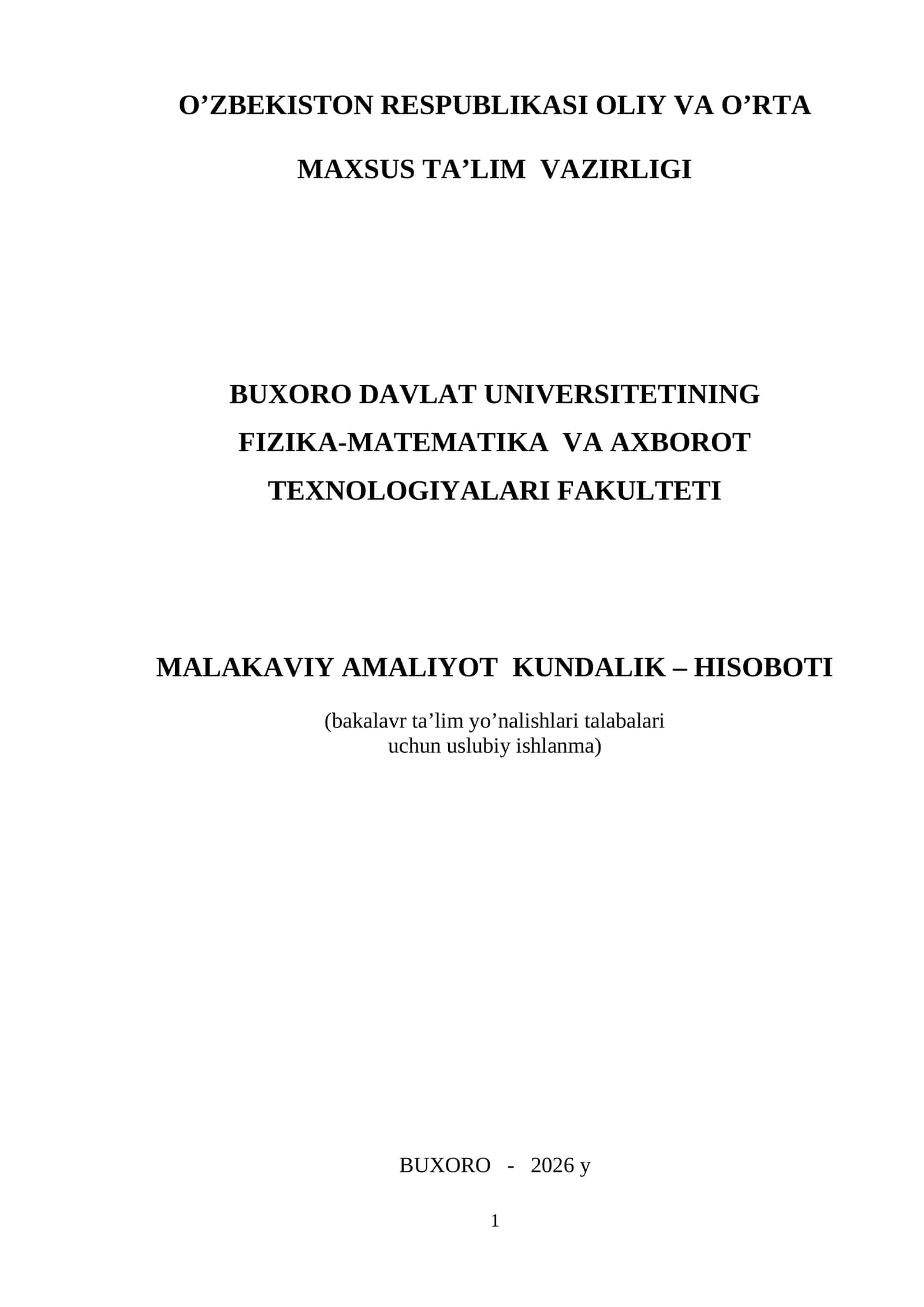 MALAKAVIY AMALIYOT AMALIYOT KUNDALIK – HISOBOTI 1