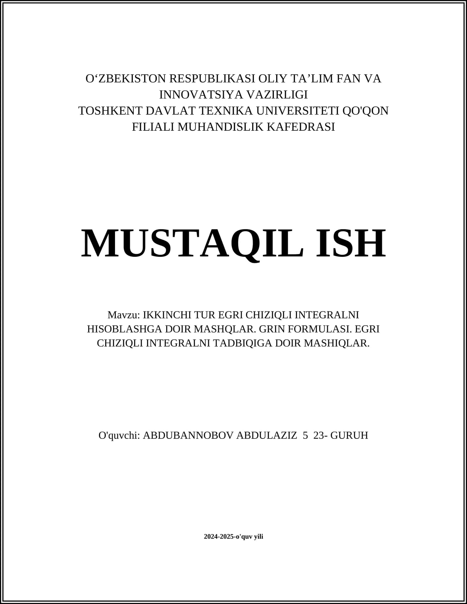 Chiziqli Integrallarni Hisoblash Usullari 1