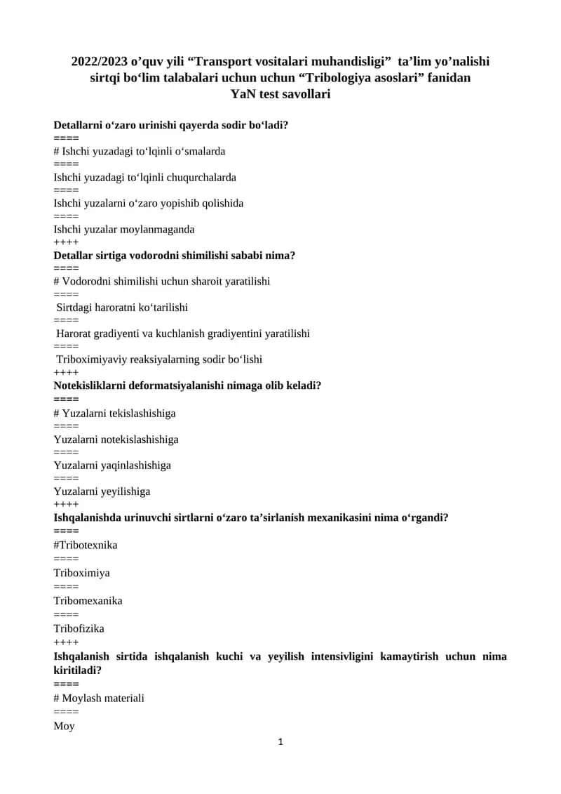 Transport vositalari muhandisligi 1