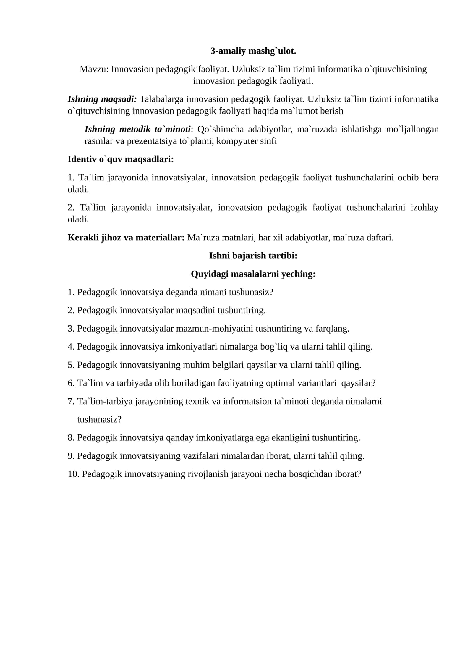 Innovasion pedagogik faoliyat. Uzluksiz ta`lim tizimi informatika o`qituvchisining innovasion pedagogik faoliyati 1