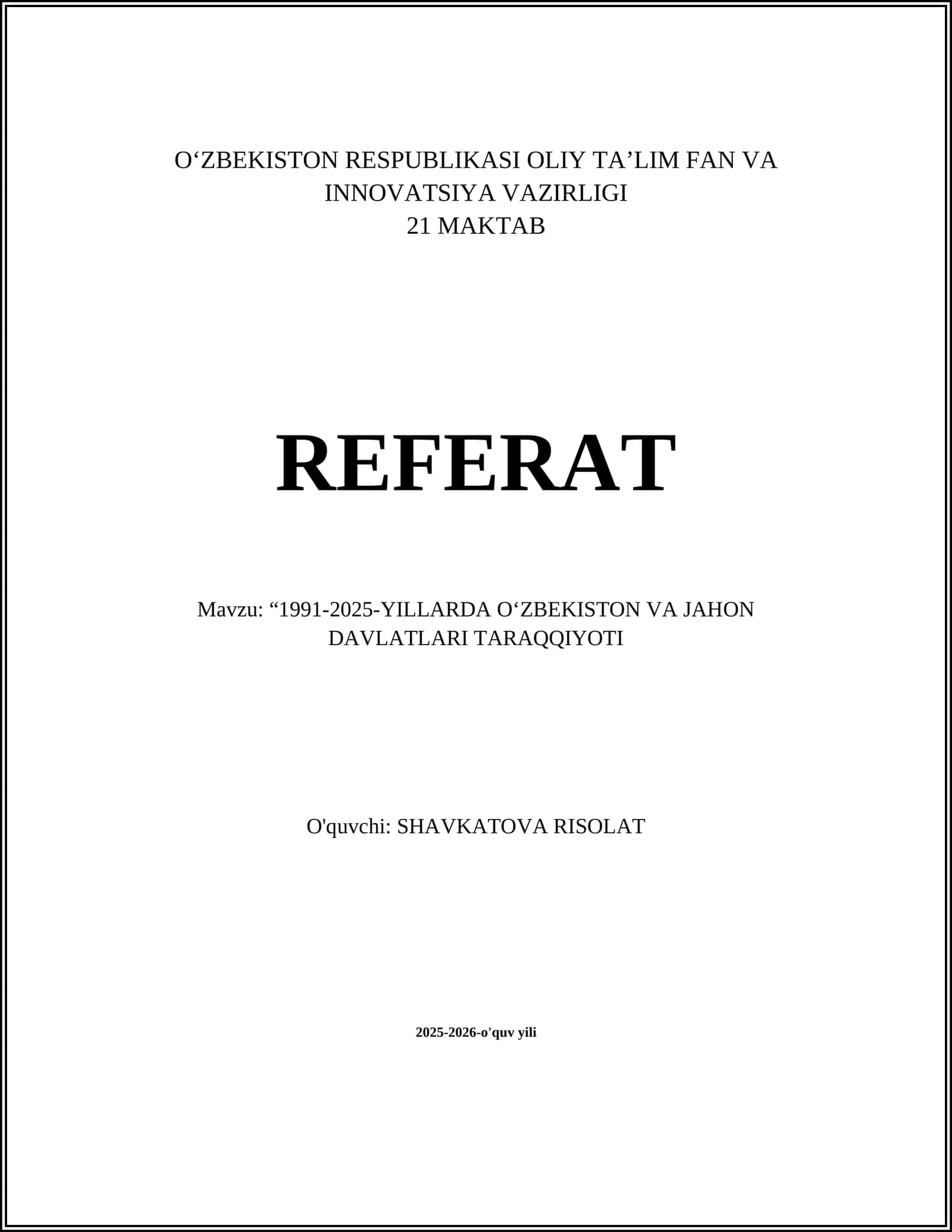 "1991-2025-YILLARDA O'ZBEKISTON VA JAHON DAVLATLARI TARAQQIYOTI" 1