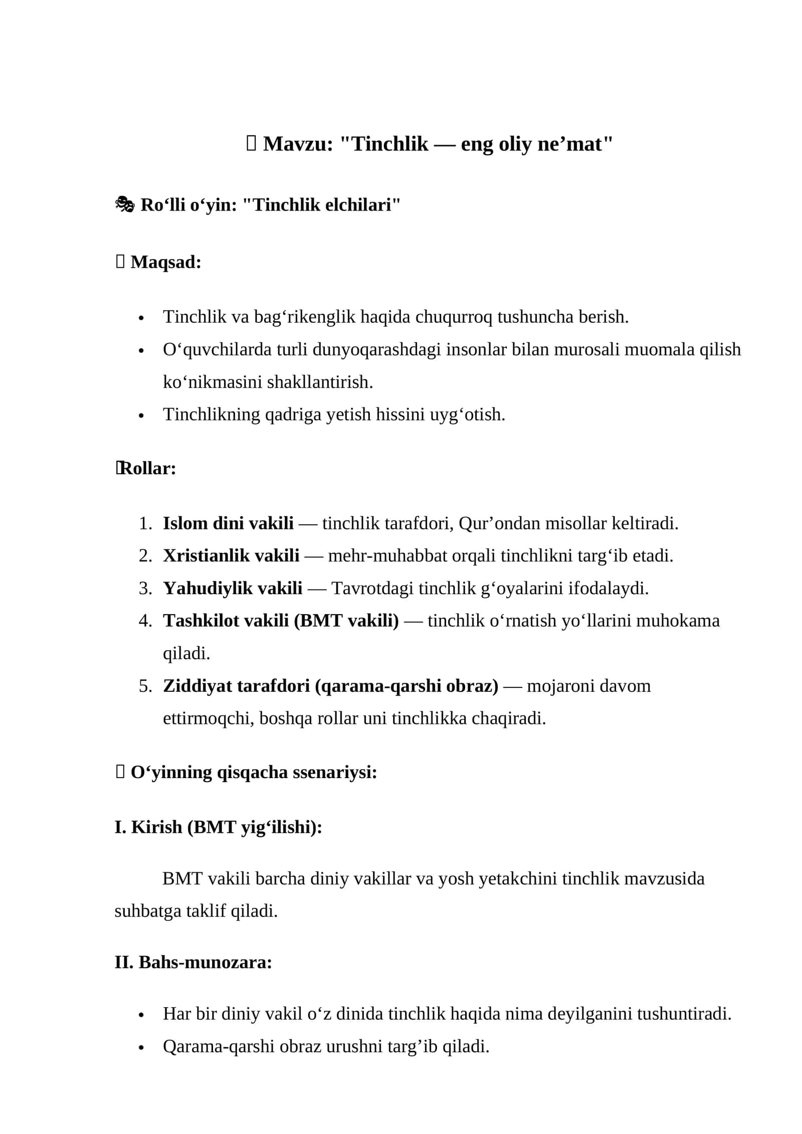 "Tinchlik — eng oliy ne’mat" 1