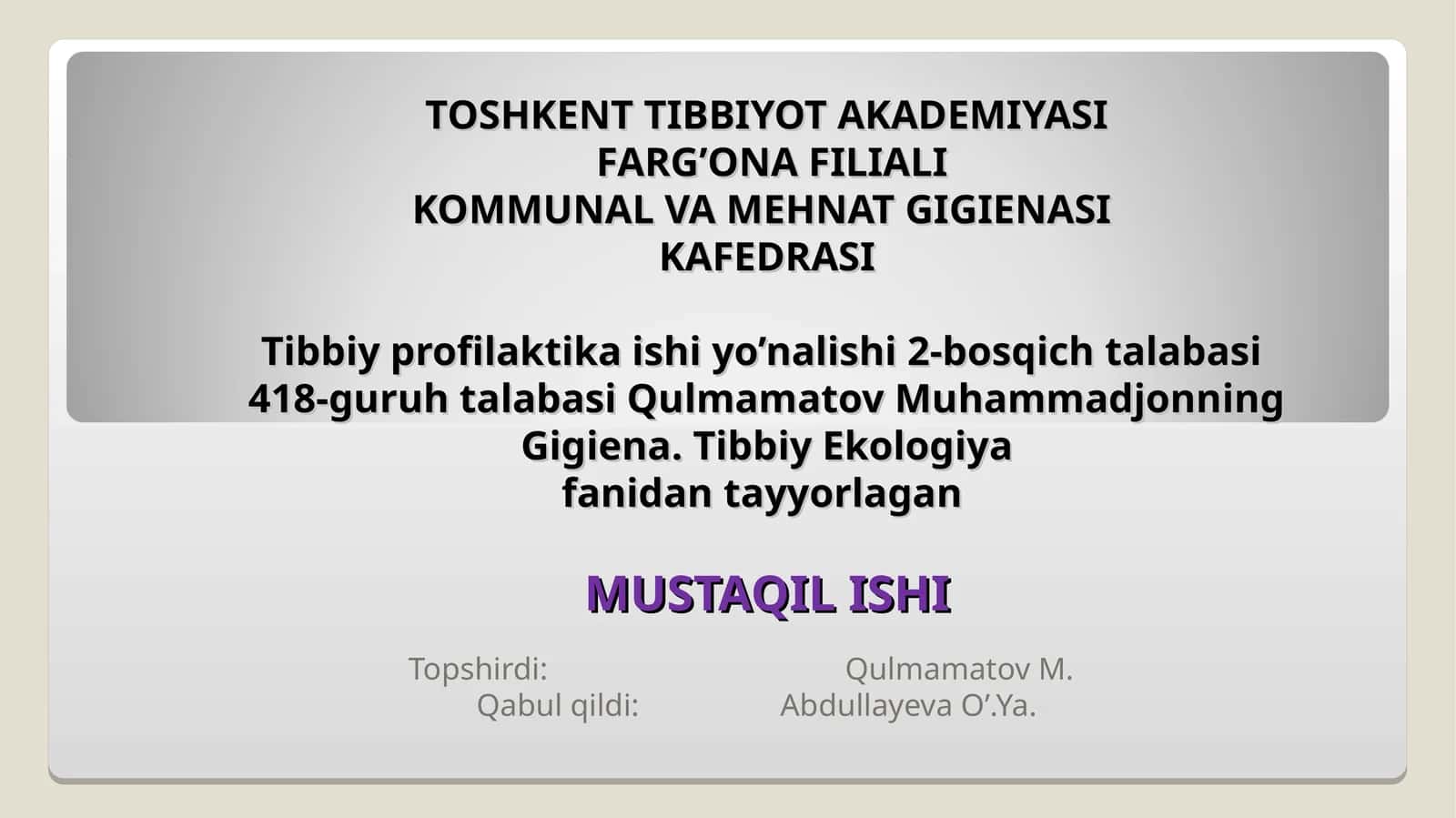 Tashkent Tibbiyot Akademiya Filiali 1