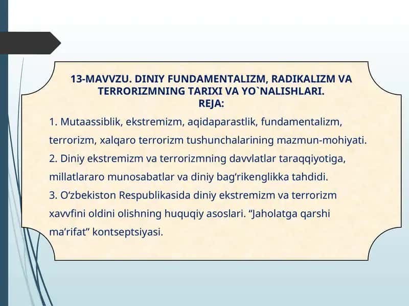 DINIY FUNDAMENTALIZM, RADIKALIZM VA TERRORIZMNING TARIXI VA YO`NALISHLARI 1