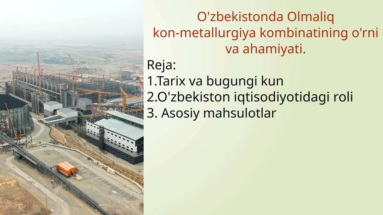 O'zbekistonda Olmaliq kon‑metallurgiya kombinatining o'rnivaahamiyati 1