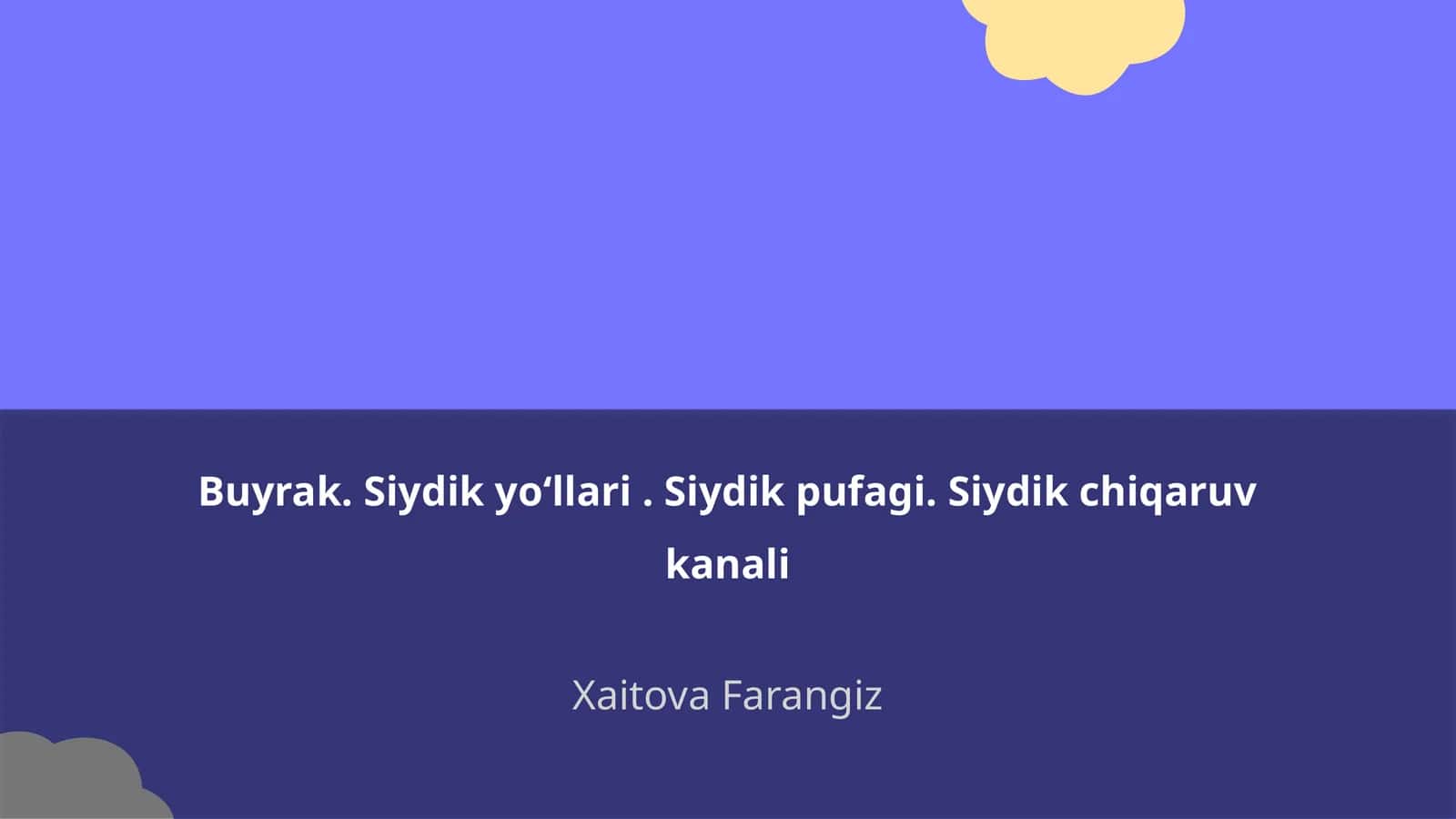 Buyrak. Siydik yoʻllari. Siydik pufagi. Siydik chiqaruv kanali 1