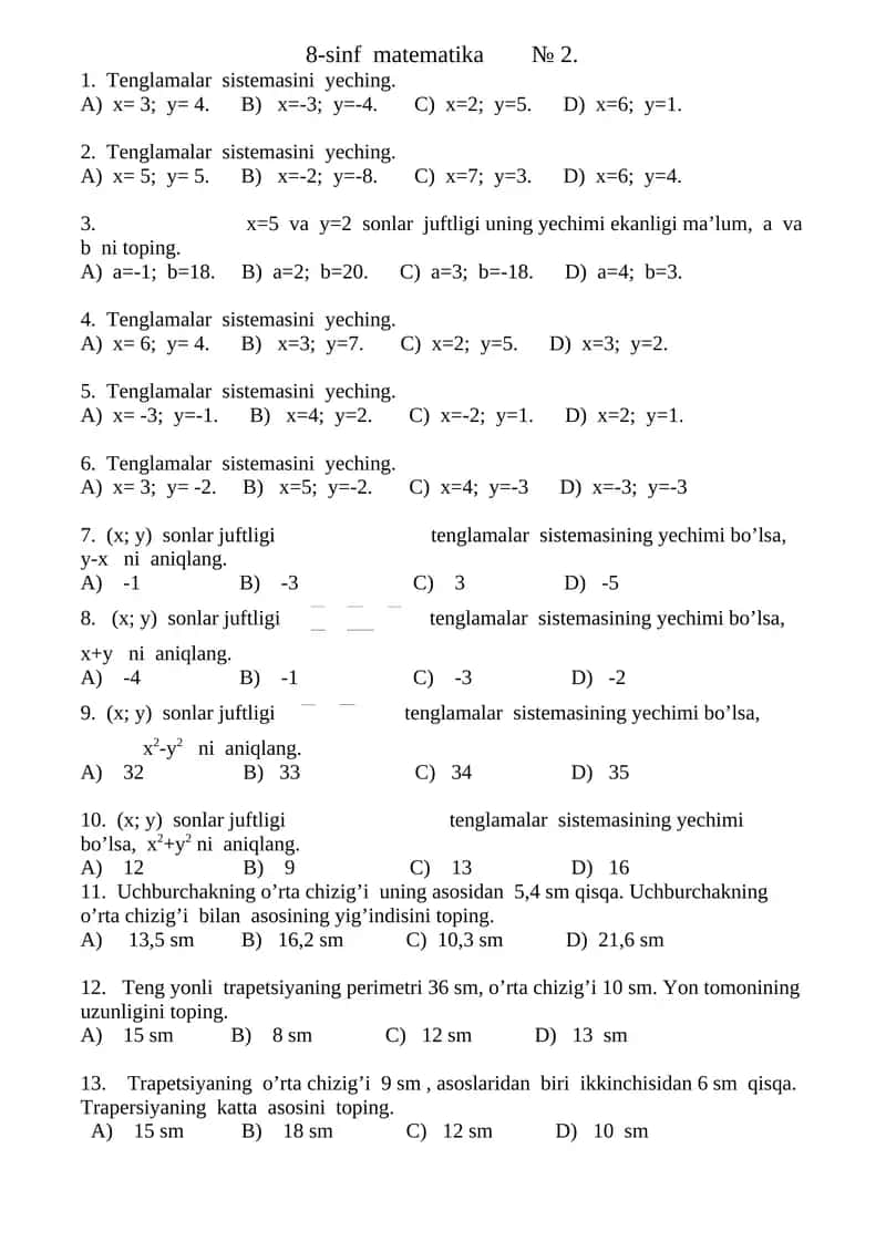 8-sinf matematika № 2 1