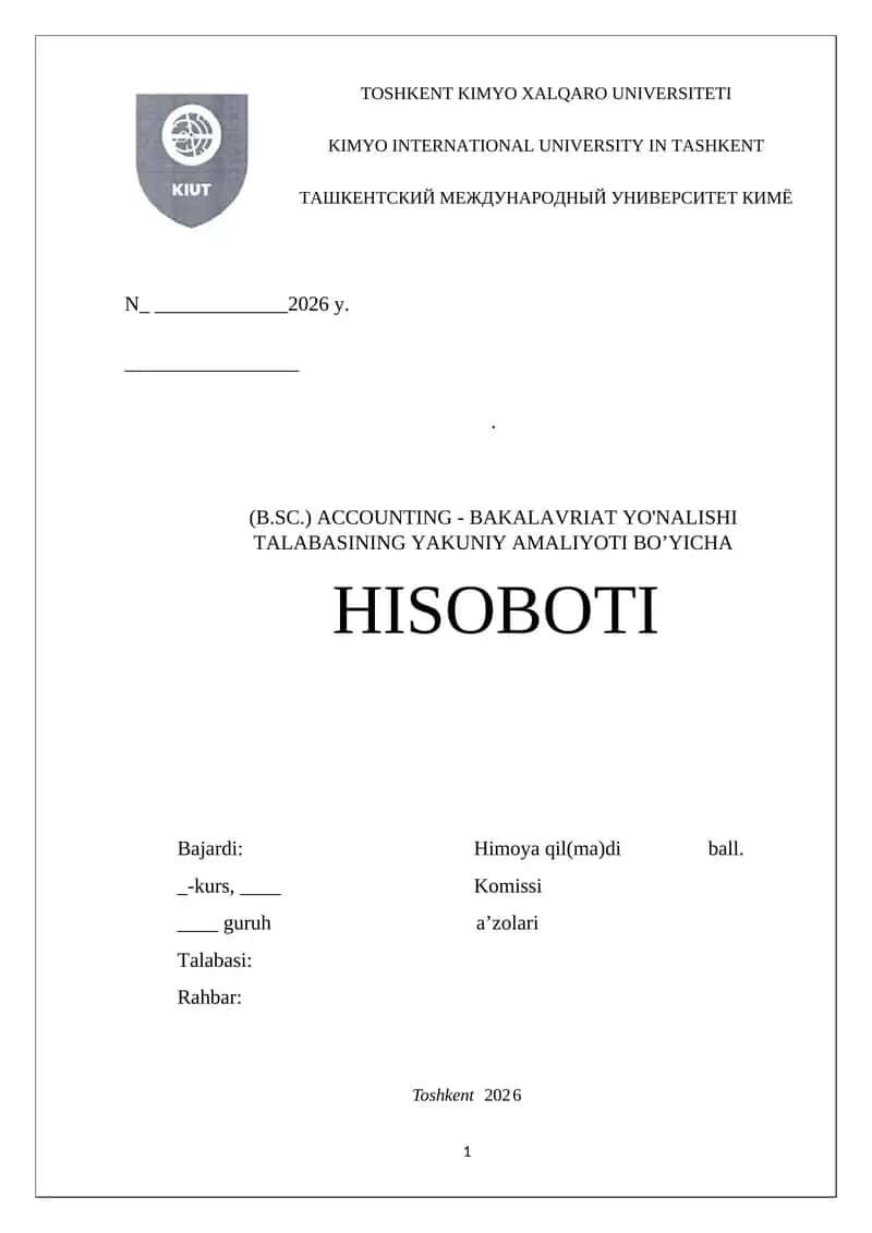 Maktab(xususiy mchj) boʻyicha Amaliyot hisoboti . (Buxgalteriya boʻlimi) 1