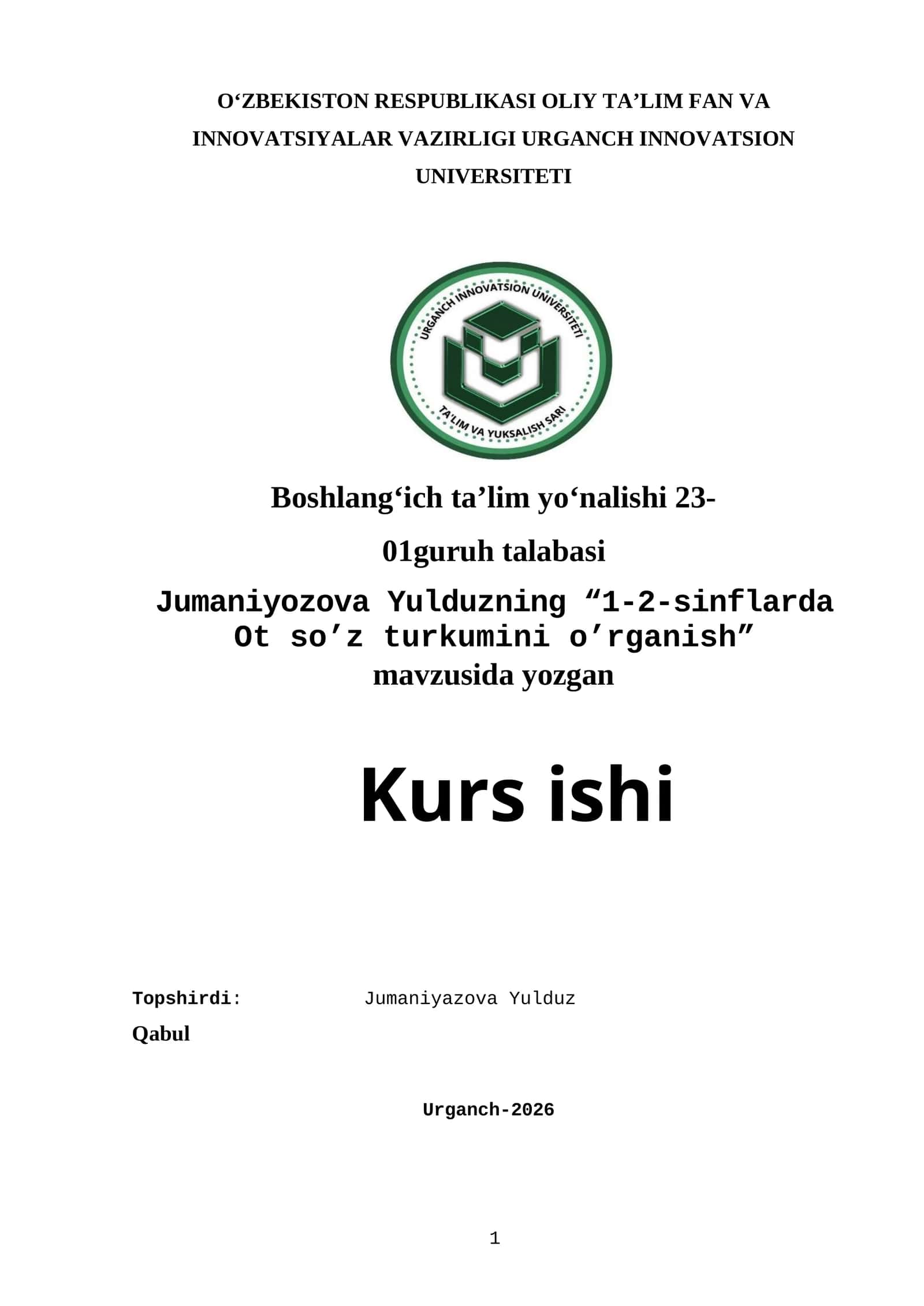 1-2-sinflarda Ot so’z turkumini o’rganish 1