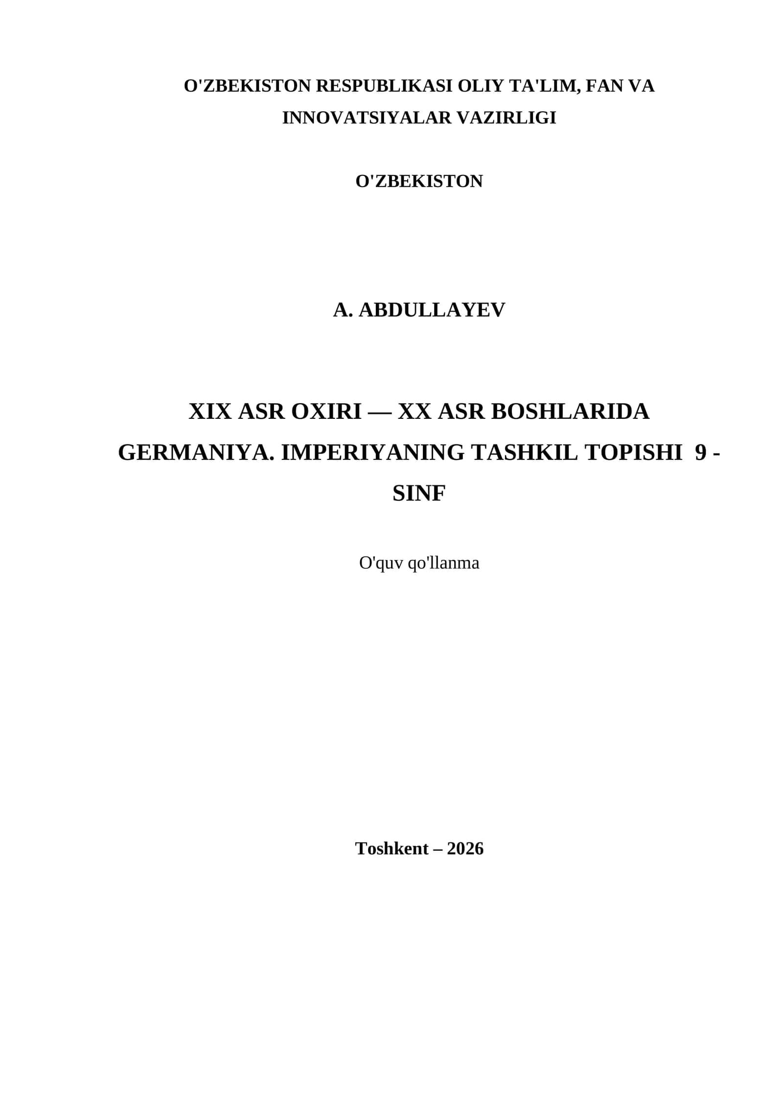 XIX ASR OXIRI — XX ASR BOSHLARIDA GERMANIYA. IMPERIYANING TASHKIL TOPISHI 9 - SINF 1