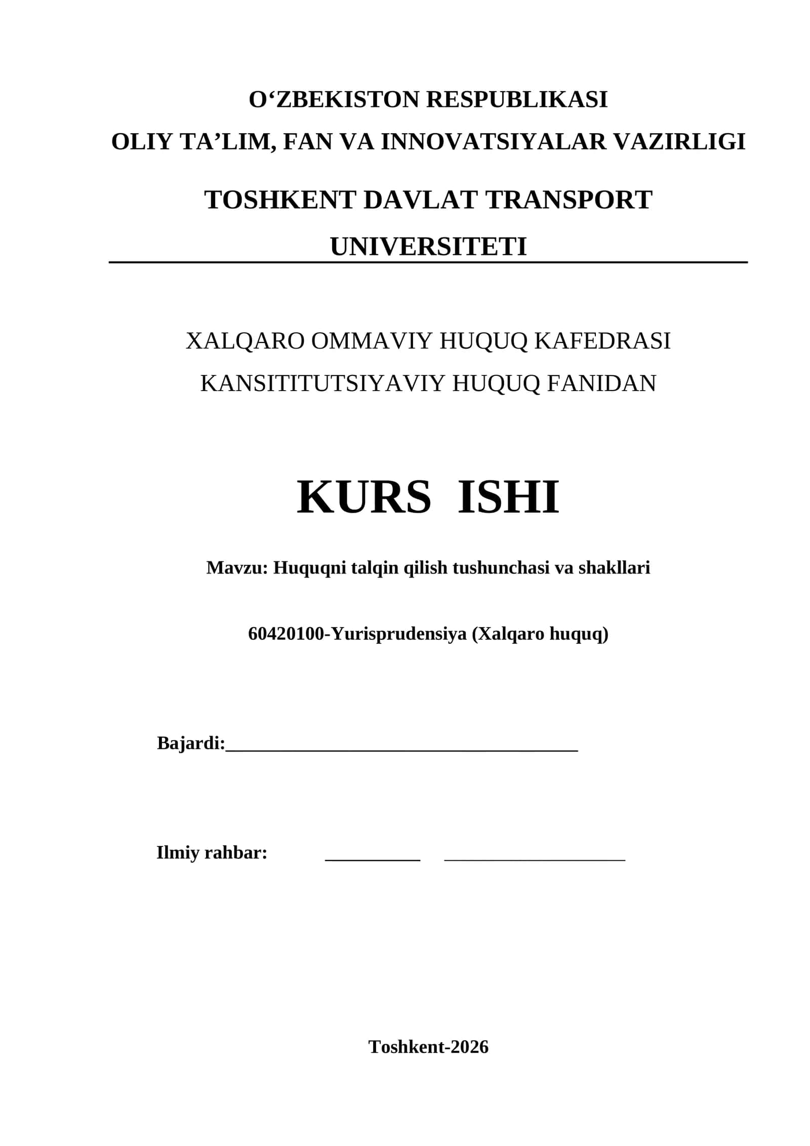 Huquqni talqin qilish tushunchasi va shakllari kurs ishi 1