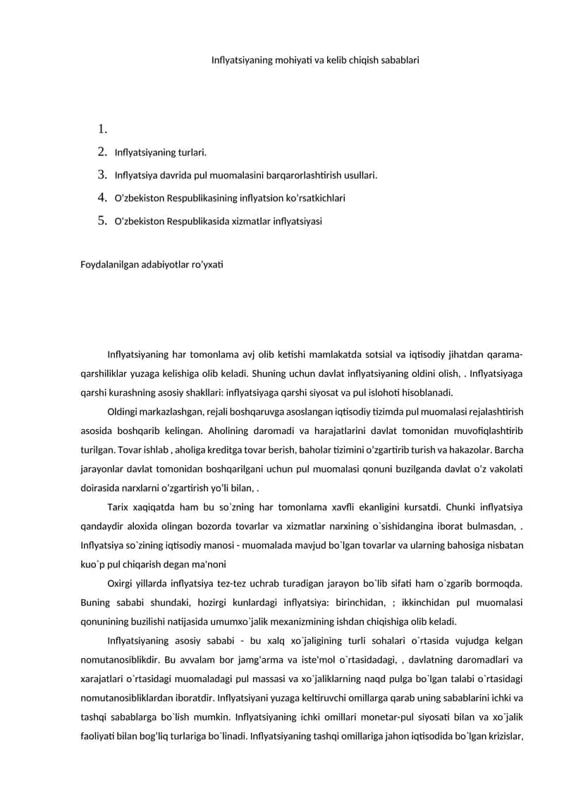 Inflyatsiyaning mohiyati va kelib chiqish sabablari 1